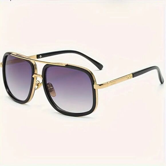 MEN BLACK W/GOLD ACCENTS DOUBLE BEAM FRAME SUNGLASSES - Picture 1 of 4